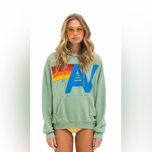 Aviator Nation Tops - Aviator Nation Logo Stitch Hoodie in Sage